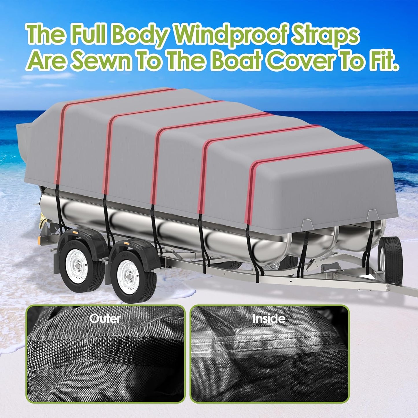 K-Musculo Pontoon Boat Cover, Waterproof 900D Pontoon Cover with Motor Cover,Canvas Boat Cover for Pontoon, Gray