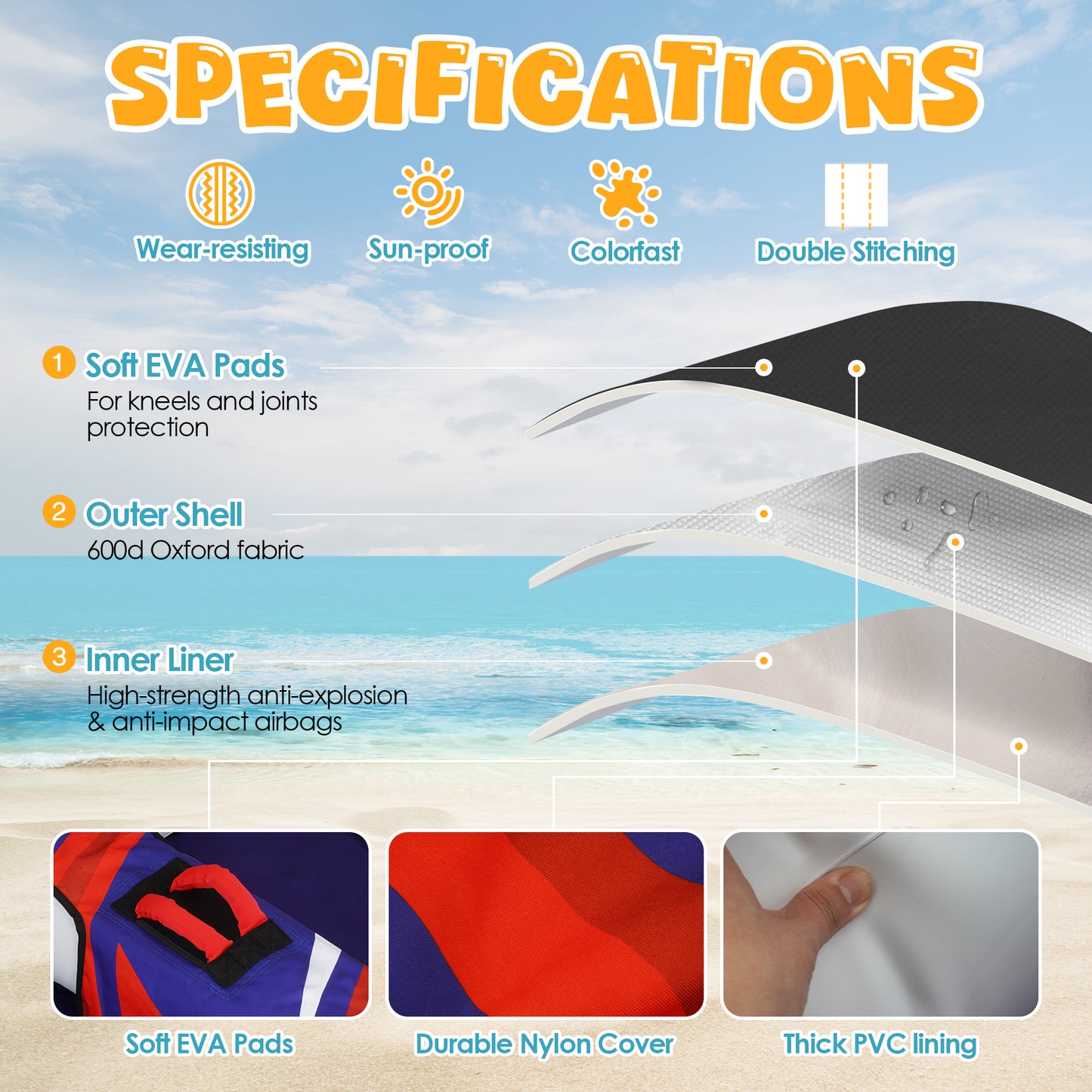 K-Musculo Towable Tubes for Boating, 840D Heavy Duty Tubes for Boating, EVA Grab Handles & Speed Safety Valve