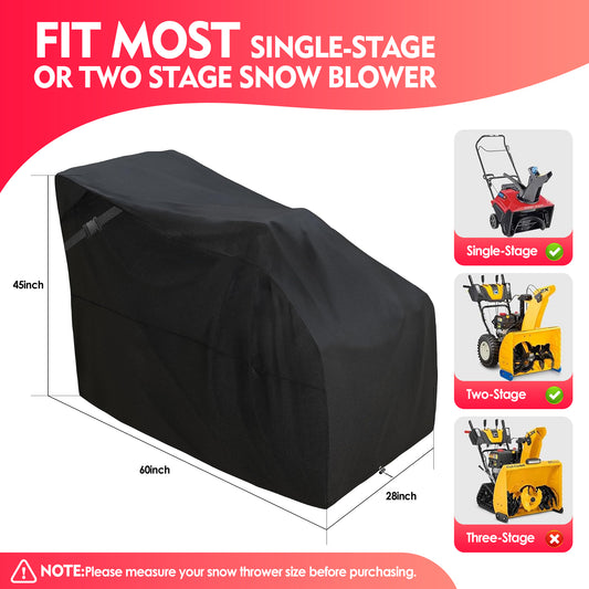 K-Musuclo Snow Blower Cover,Waterproof Heavy Duty 600D Outdoor Snowblower Covers,Fit Most Single-Stage or Two Stage Snow Blower,Black