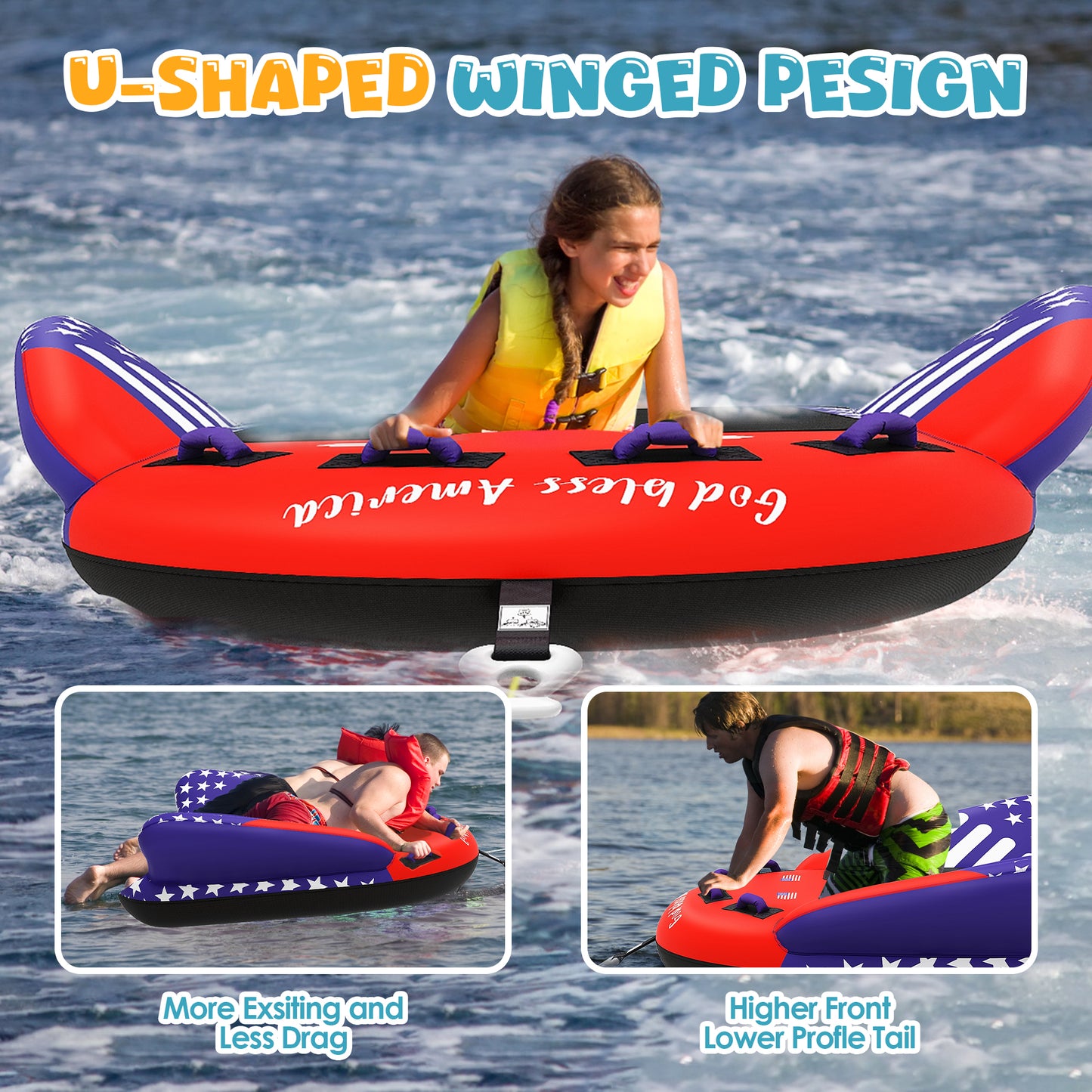 K-Musculo Towable Tubes for Boating, 840D Heavy Duty Tubes for Boating, EVA Grab Handles & Speed Safety Valve