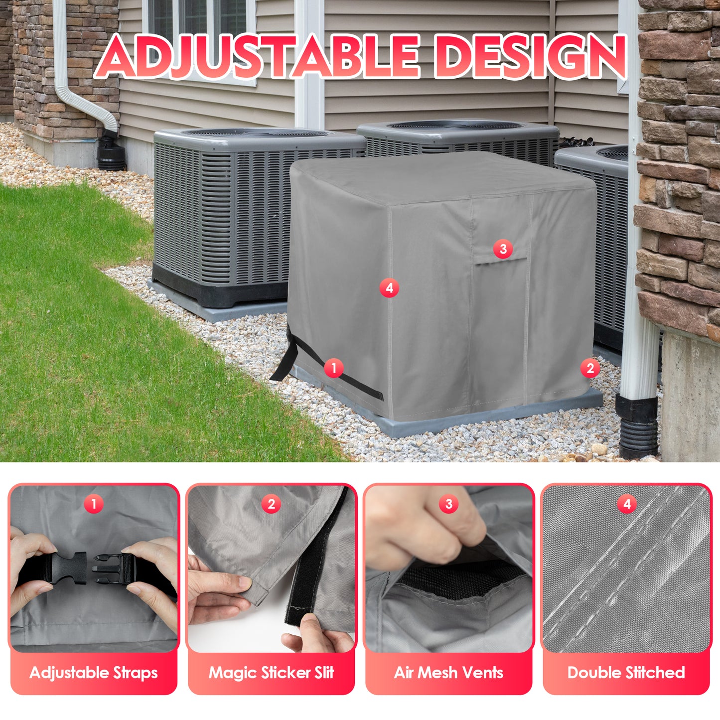 K-Musculo Air Conditioner Cover, 420D for Water Resistant Fabric Windproof Design AC Cover