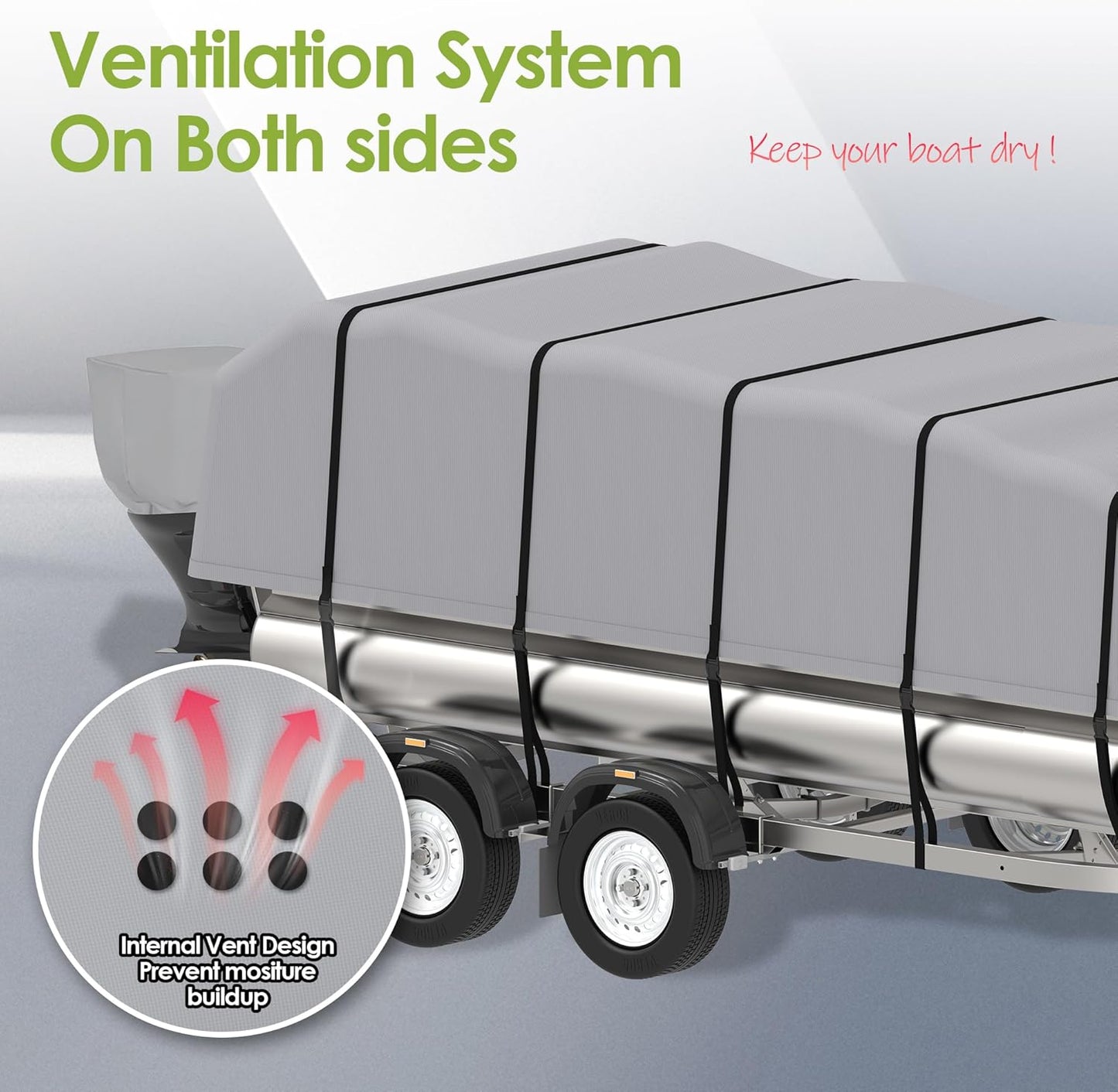 K-Musculo Pontoon Boat Cover, Waterproof 900D Pontoon Cover with Motor Cover,Canvas Boat Cover for Pontoon, Gray