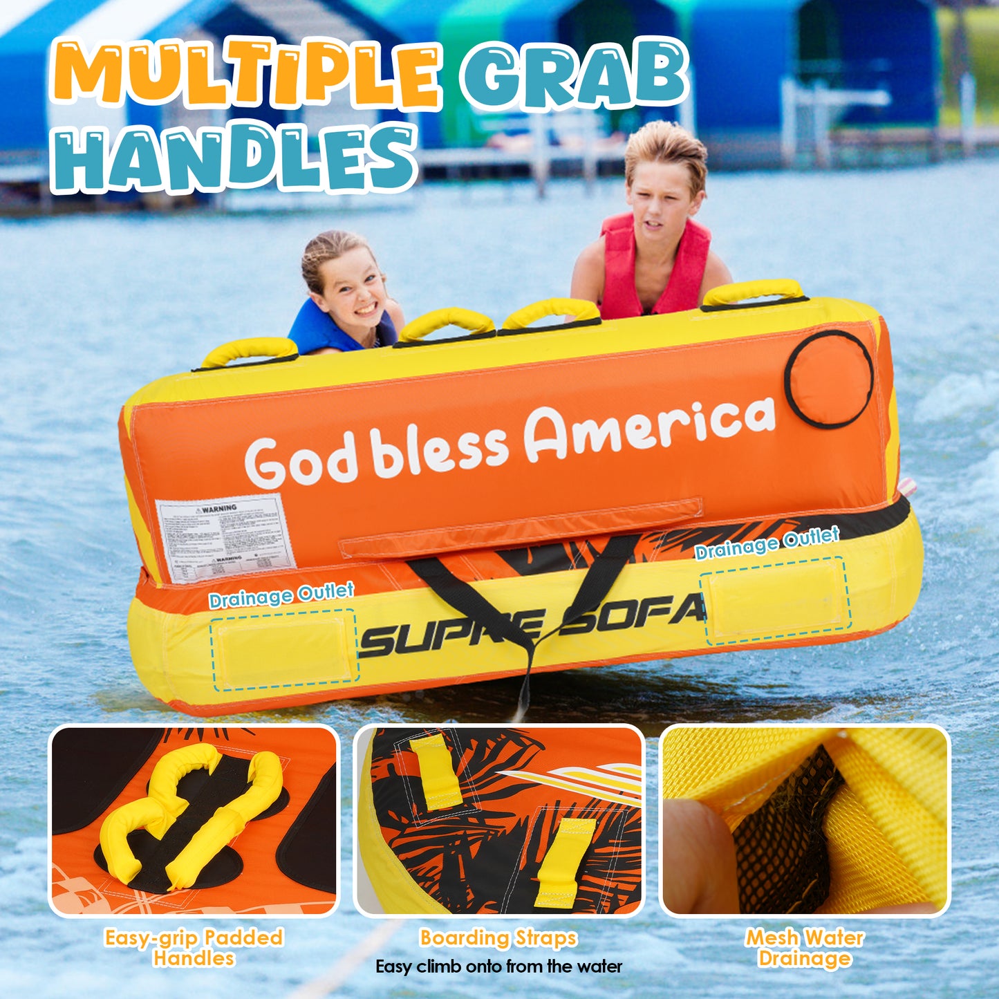 K-Musculo Towable Tubes for Boating, 840D Heavy Duty Tubes for Boating, EVA Grab Handles & Speed Safety Valve