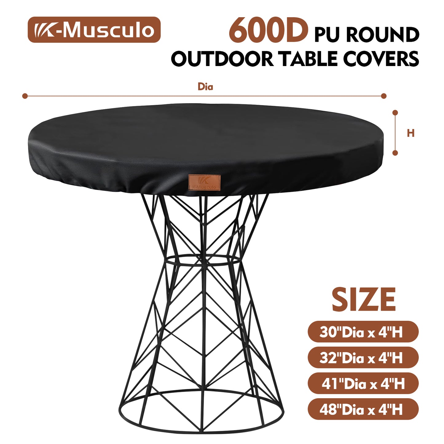 K-Musculo Round Outdoor Table Cover, 600D PU