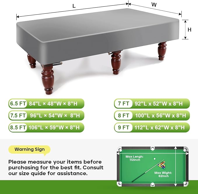 K-Musculo Pool Table Cover, 420D Billiard Table Cover, Waterproof and Tearproof,6.5/7/7.5/8/8.5/9 FT