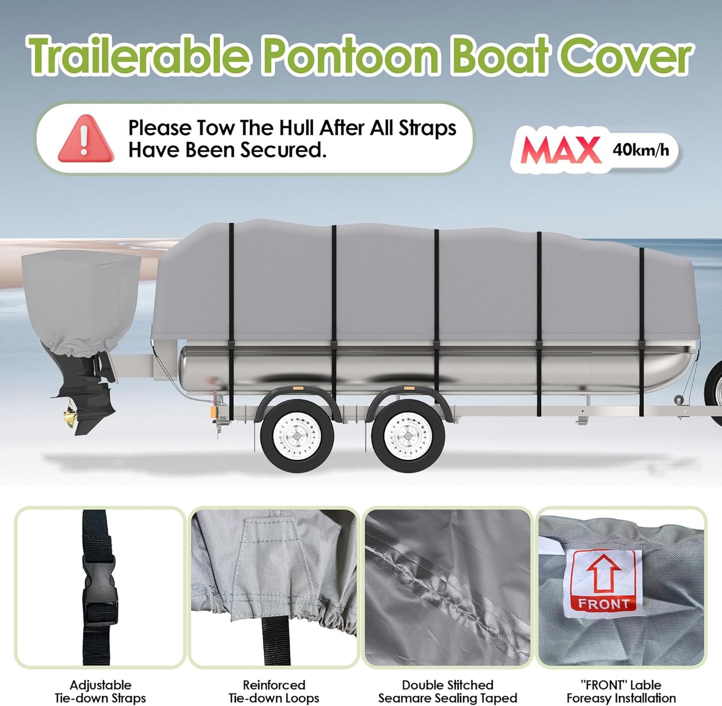 K-Musculo Pontoon Boat Cover, Waterproof 900D Pontoon Cover with Motor Cover,Canvas Boat Cover for Pontoon, Gray