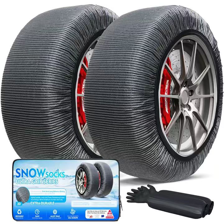 K-Musculo Snow Socks for Tires, Snow Socks Snow Chain for Car SUV Pickup Easy to Use, EU EN-16662-1 Certififed(2 PACKS)