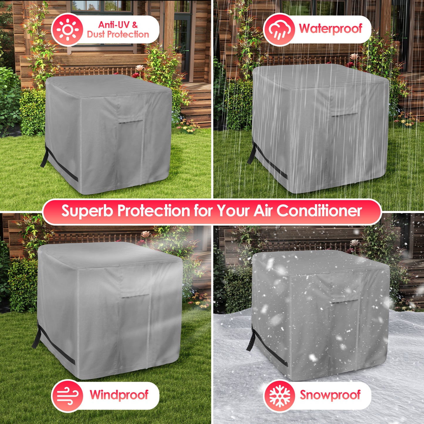 K-Musculo Air Conditioner Cover, 420D for Water Resistant Fabric Windproof Design AC Cover