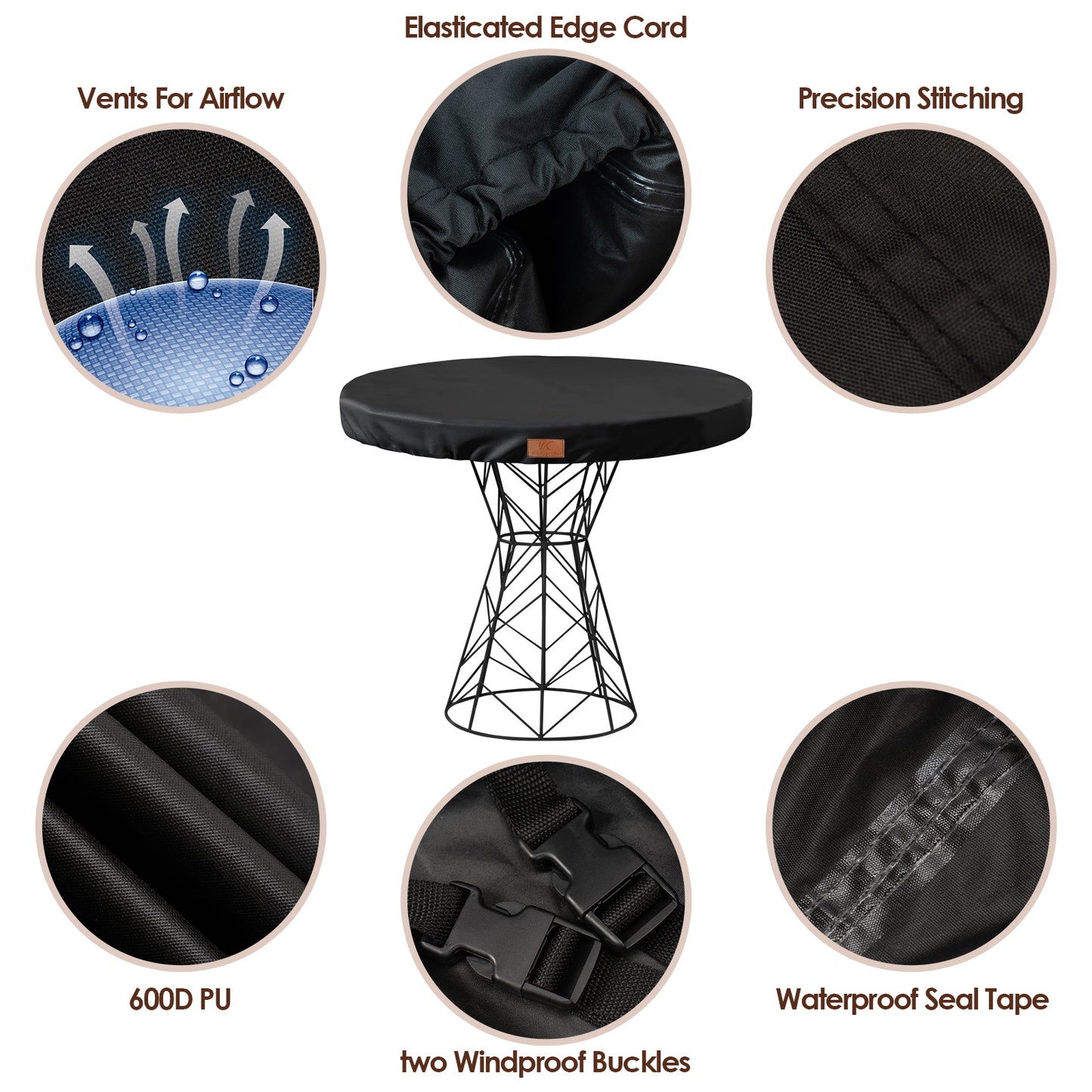 K-Musculo Round Outdoor Table Cover, 600D PU