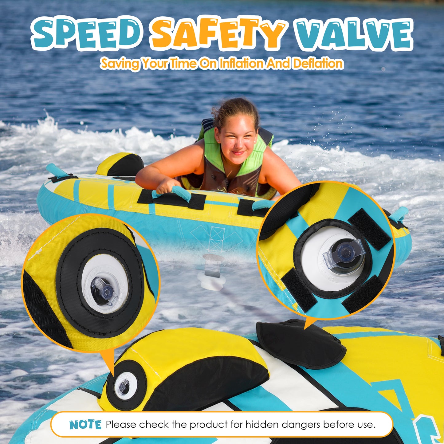 K-Musculo Towable Tubes for Boating, 840D Heavy Duty Tubes for Boating, EVA Grab Handles & Speed Safety Valve