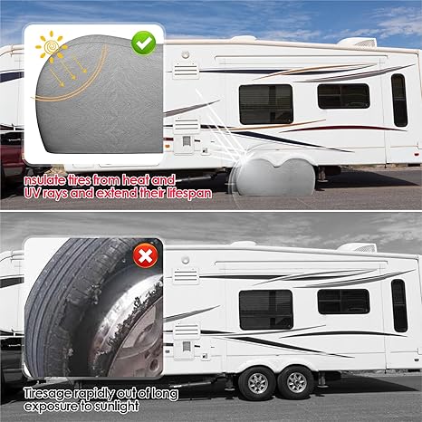 K-Musculo RV Tire Covers, Dual Axle Wheel Cover Heavy-Duty Leather, 2 Pack RV Wheel Cover,Tires Double Buckles, Suitable for, RV, Truck, Trailer, Universal for All Seasons.