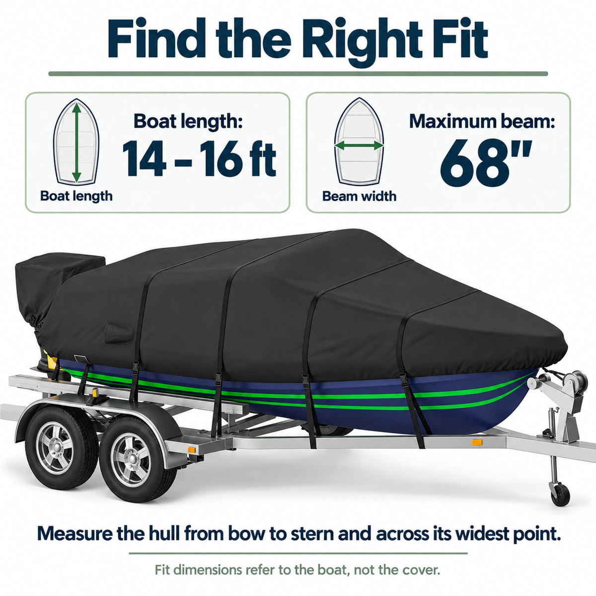 K-Musculo Heavy Duty Waterproof Boat Cover with Motor Cover for V-Hull and Tri-Hull Boats