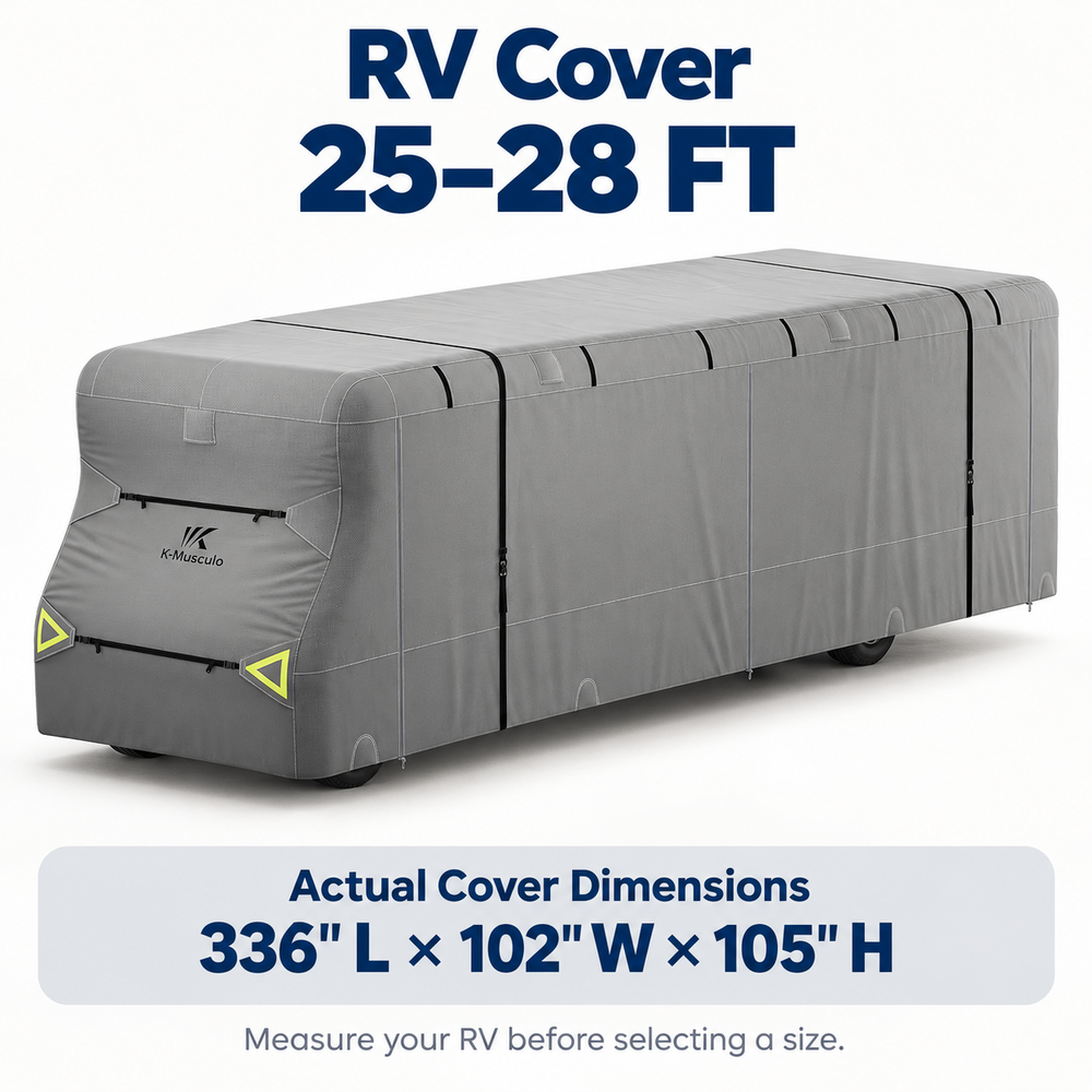 K-Musculo Class C RV Cover, Heavy Duty Waterproof Motorhome Cover with Tire Covers & Gutter Covers