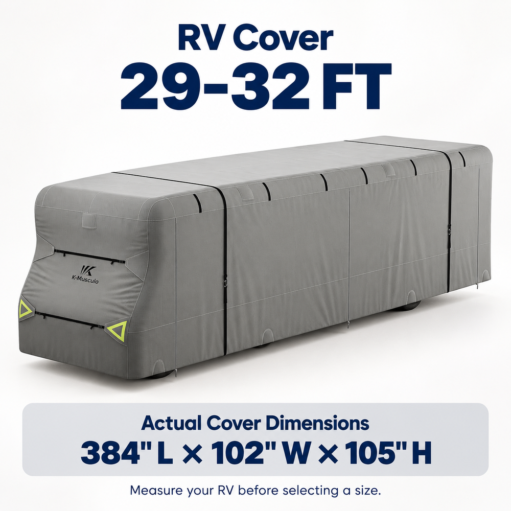 K-Musculo Class C RV Cover, Heavy Duty Waterproof Motorhome Cover with Tire Covers & Gutter Covers