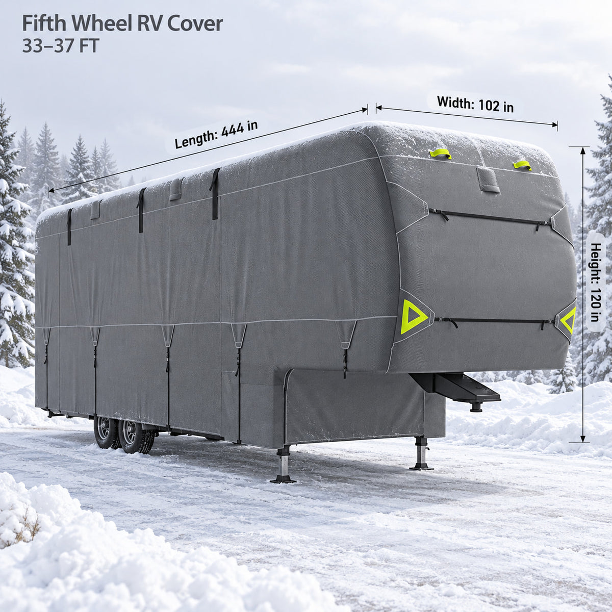 K-Musculo 5th Wheel RV Cover, 7-Layer Top Heavy Duty Waterproof Camper Cover with 4 Tire Covers & Gutter Covers