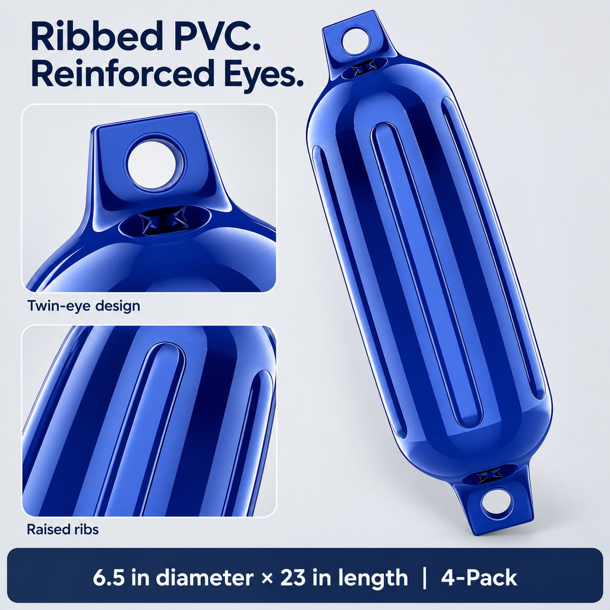 K-Musculo Boat Fenders 4 Pack, Inflatable Ribbed PVC Boat Bumpers with Ropes and Hand Pump