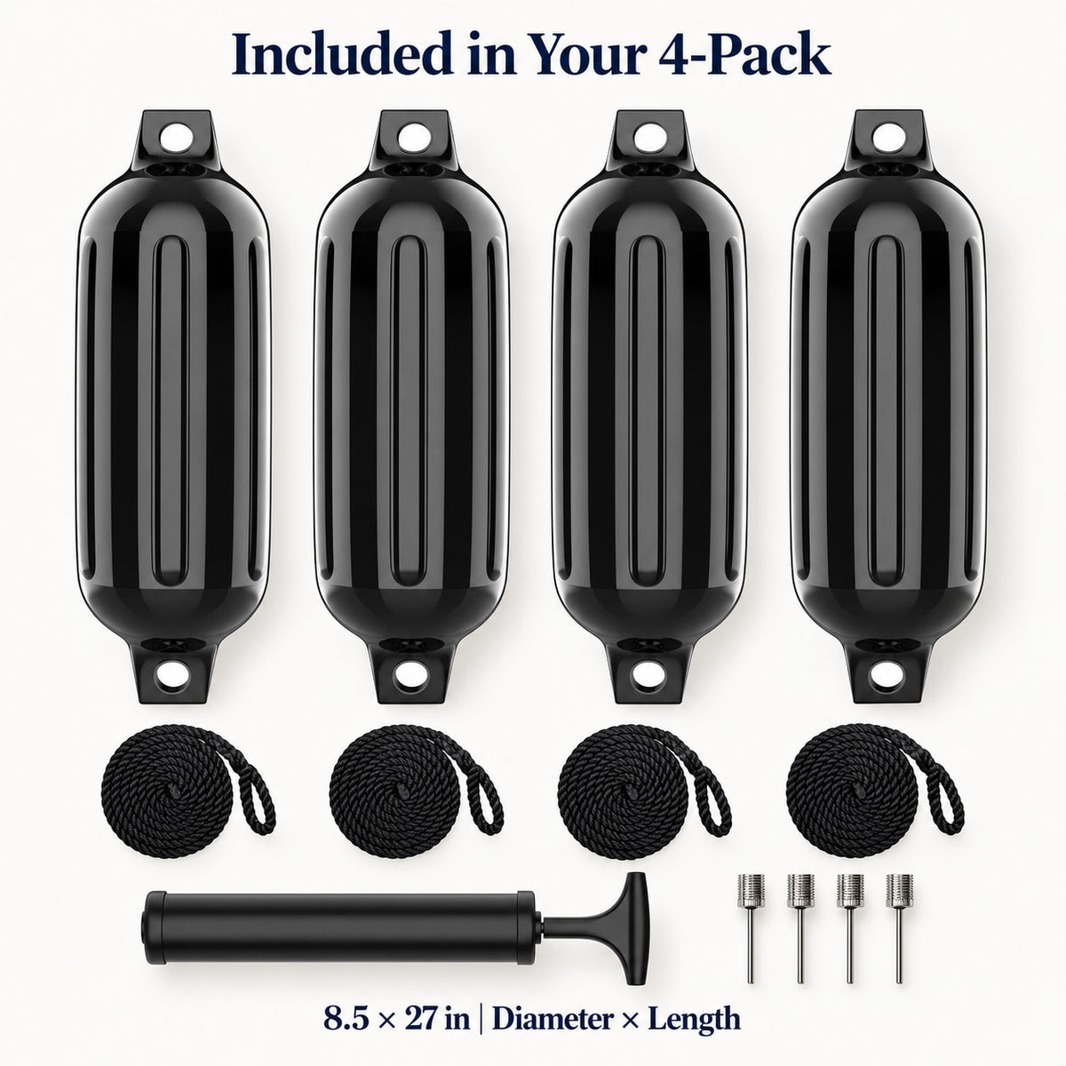 K-Musculo Boat Fenders 4 Pack, Inflatable Ribbed PVC Boat Bumpers with Ropes and Hand Pump