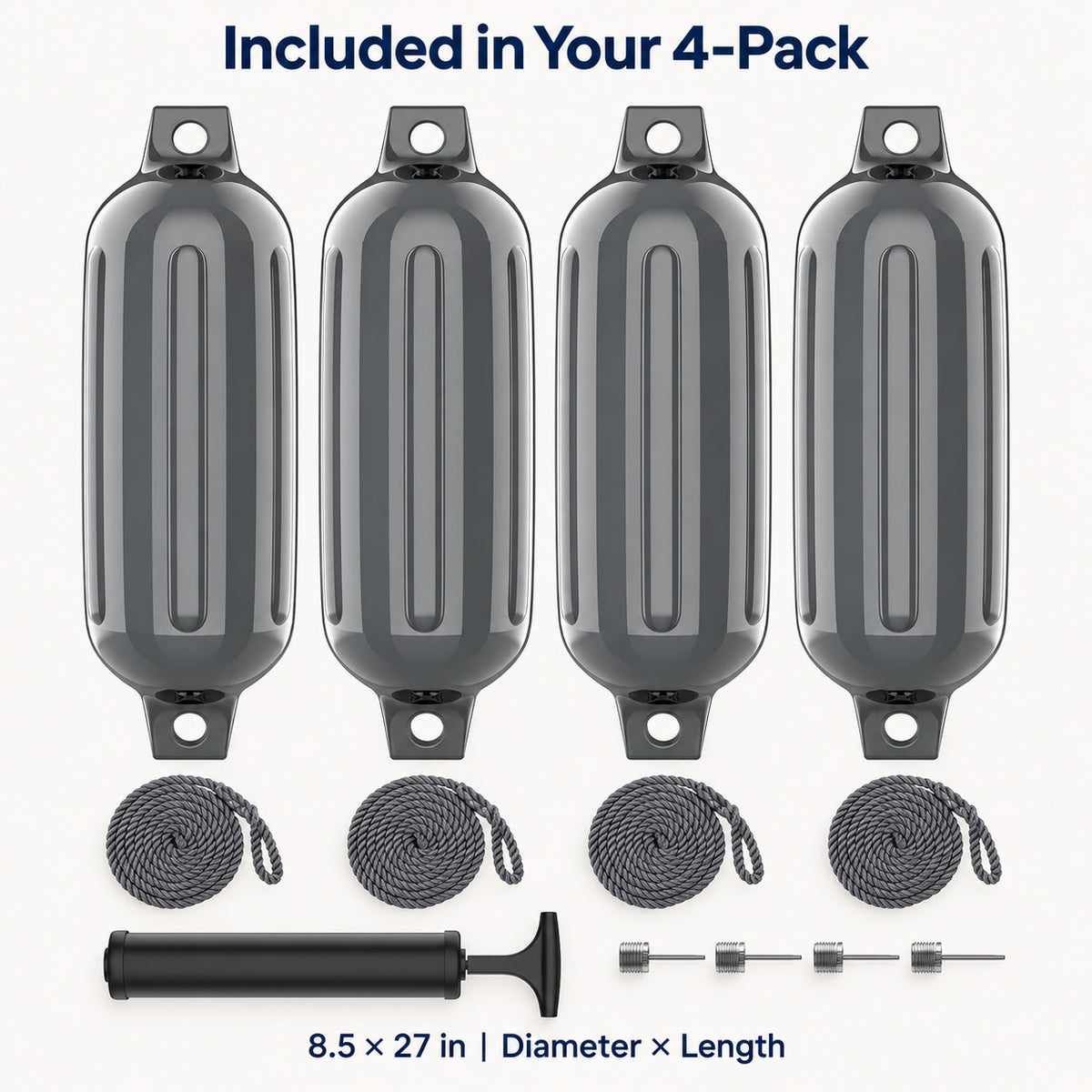 K-Musculo Boat Fenders 4 Pack, Inflatable Ribbed PVC Boat Bumpers with Ropes and Hand Pump