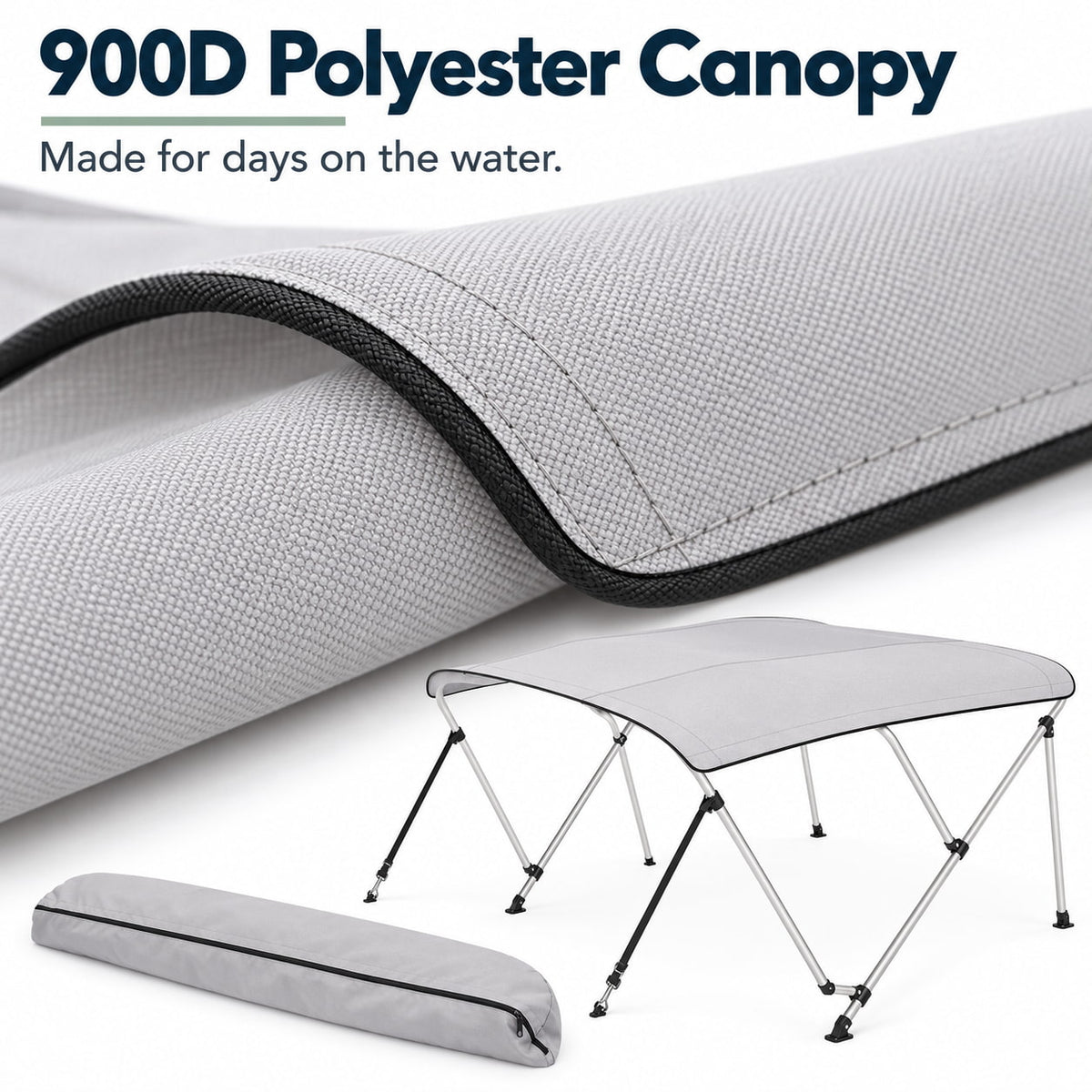 K-Musculo Bimini Top for Boats, 900D Polyester with Rear Support Poles, Straps and Storage Boot