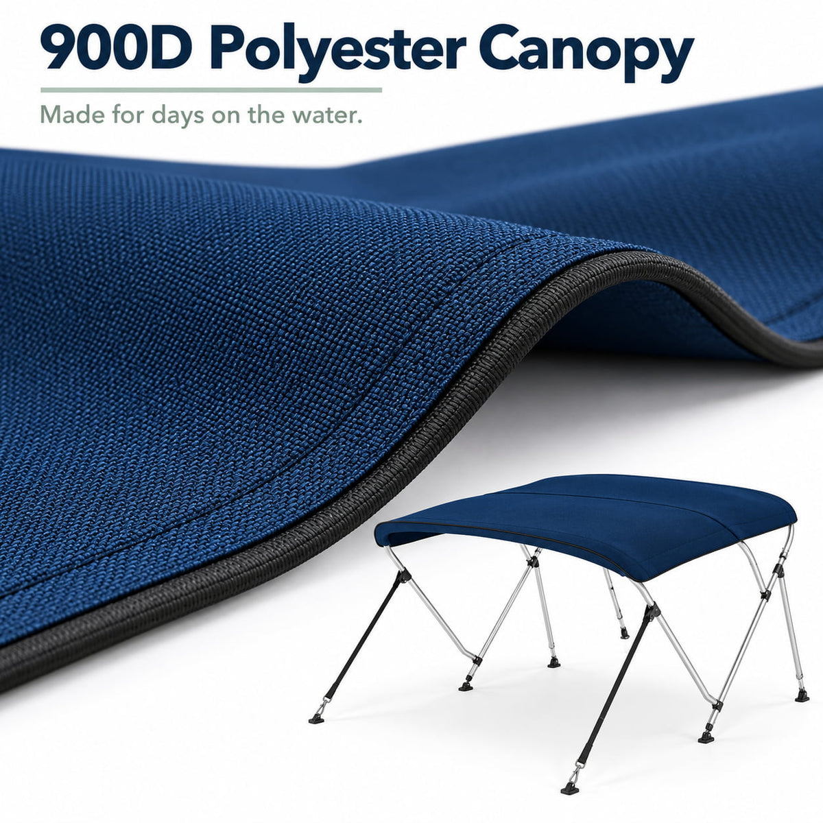 K-Musculo Bimini Top for Boats, 900D Polyester with Rear Support Poles, Straps and Storage Boot
