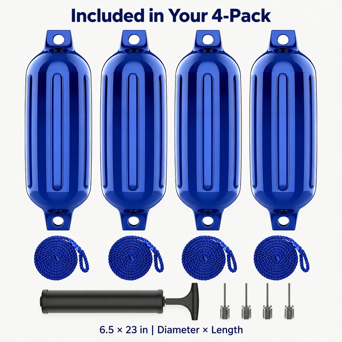 K-Musculo Boat Fenders 4 Pack, Inflatable Ribbed PVC Boat Bumpers with Ropes and Hand Pump