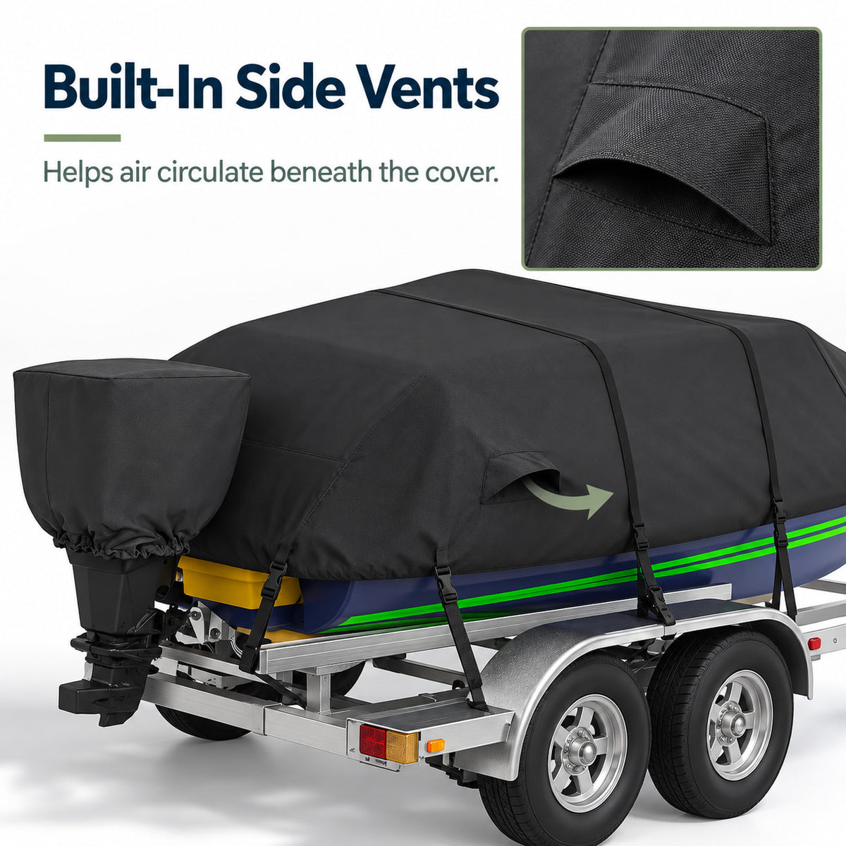 K-Musculo Heavy Duty Waterproof Boat Cover with Motor Cover for V-Hull and Tri-Hull Boats