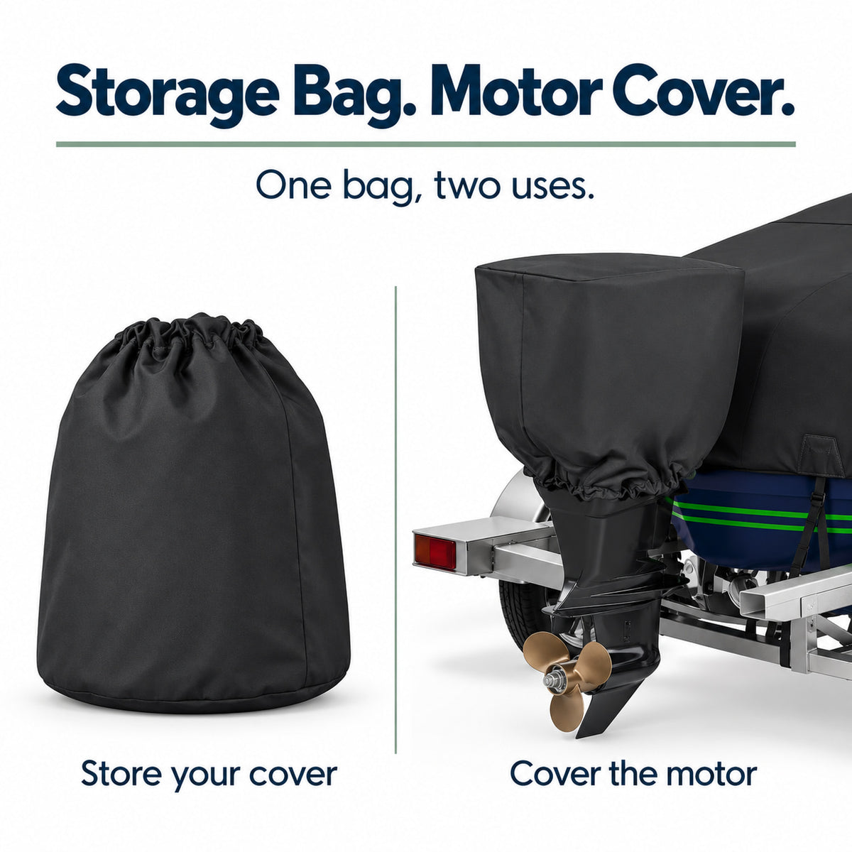 K-Musculo Heavy Duty Waterproof Boat Cover with Motor Cover for V-Hull and Tri-Hull Boats