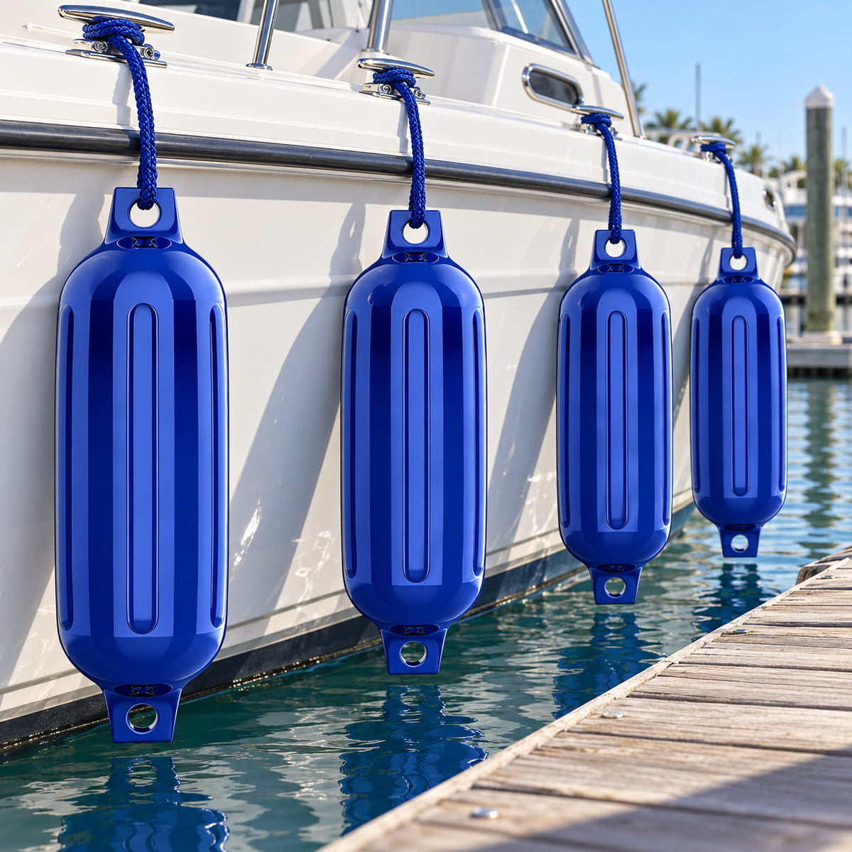 K-Musculo Boat Fenders 4 Pack, Inflatable Ribbed PVC Boat Bumpers with Ropes and Hand Pump