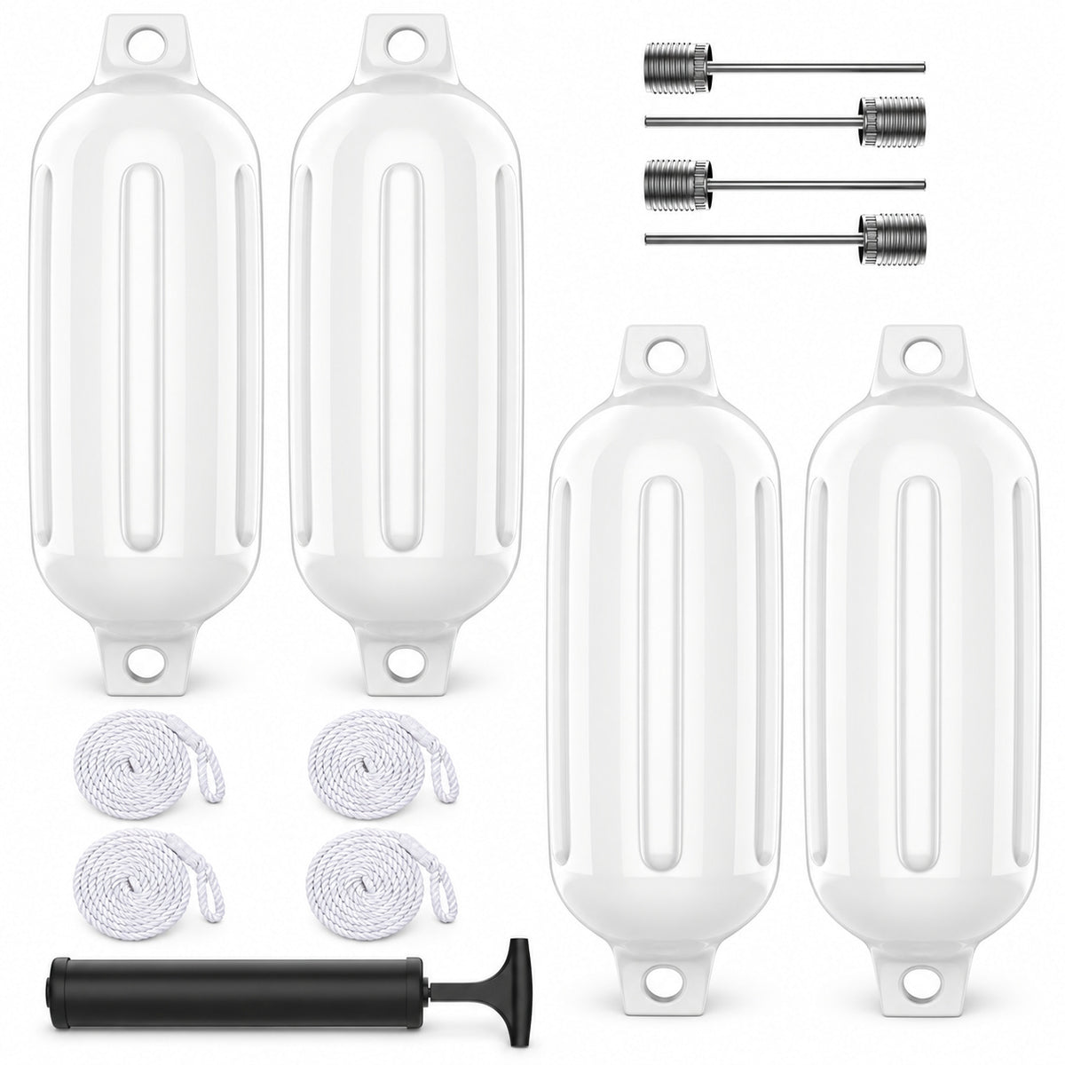 K-Musculo Boat Fenders 4 Pack, Inflatable Ribbed PVC Boat Bumpers with Ropes and Hand Pump