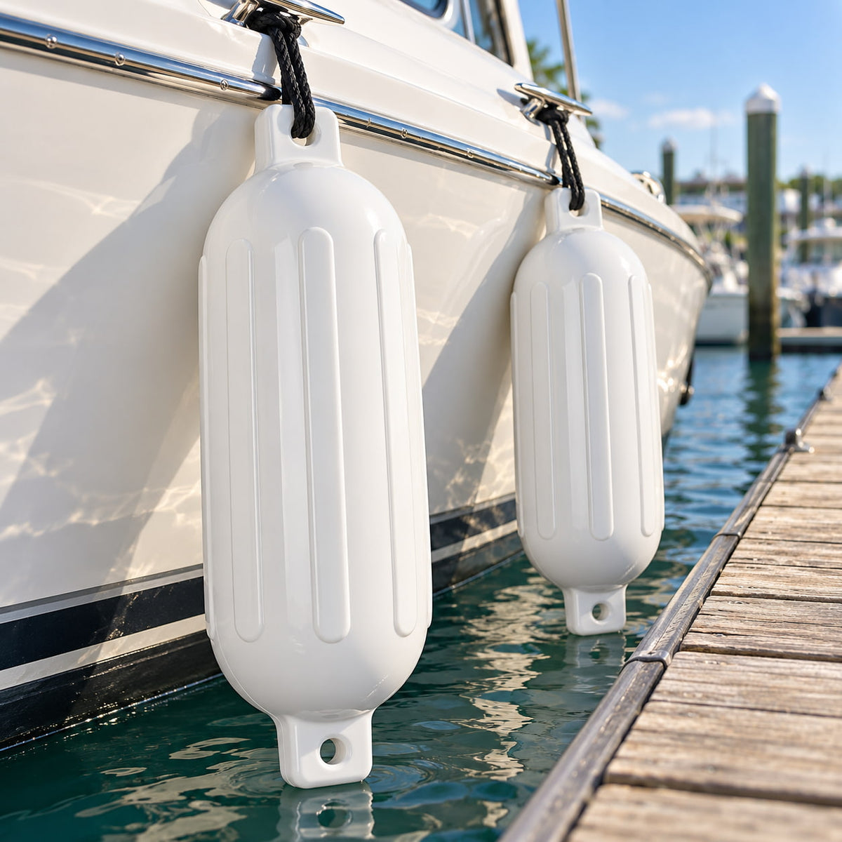 K-Musculo Boat Fenders 2 Pack, 6.5 x 23 in Inflatable Ribbed PVC Boat Bumpers with Twin Eyes
