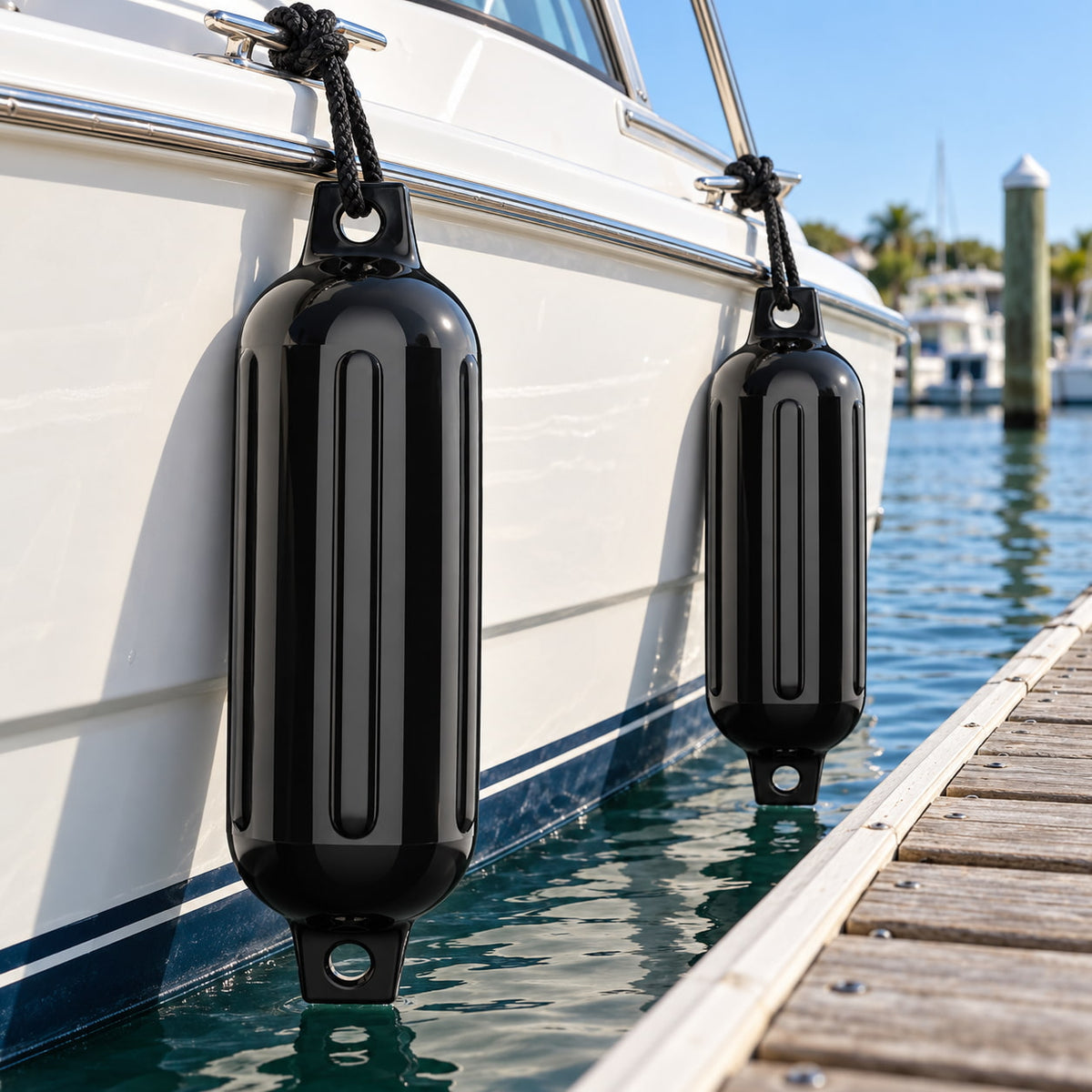 K-Musculo Boat Fenders 2 Pack, 6.5 x 23 in Inflatable Ribbed PVC Boat Bumpers with Twin Eyes