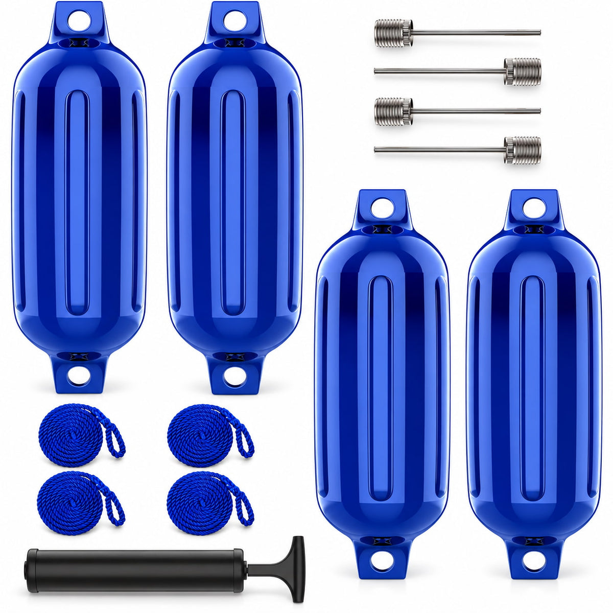 K-Musculo Boat Fenders 4 Pack, Inflatable Ribbed PVC Boat Bumpers with Ropes and Hand Pump