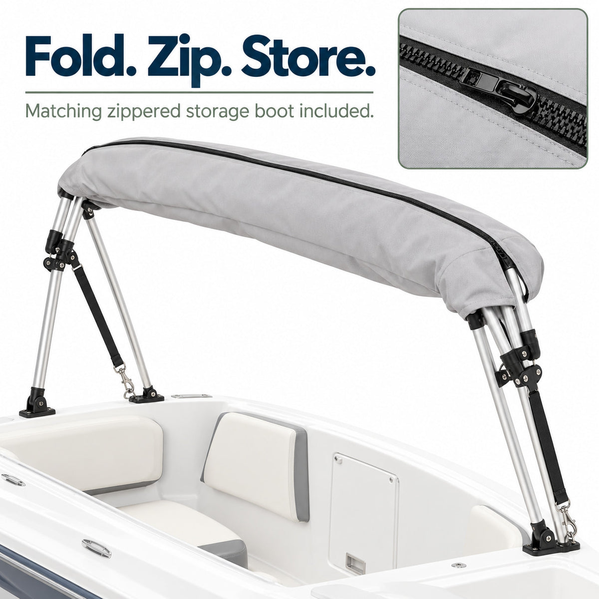 K-Musculo Bimini Top for Boats, 900D Polyester with Rear Support Poles, Straps and Storage Boot