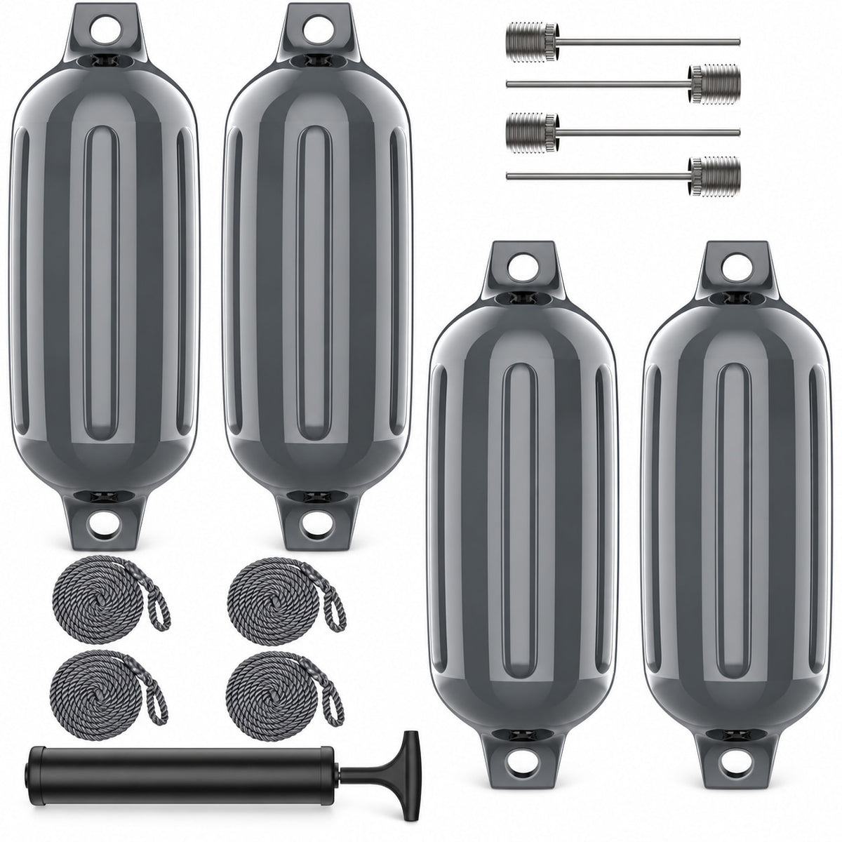 K-Musculo Boat Fenders 4 Pack, Inflatable Ribbed PVC Boat Bumpers with Ropes and Hand Pump