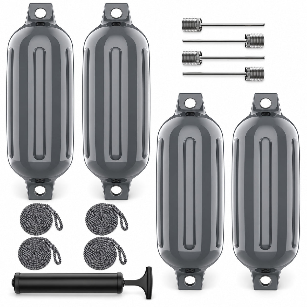 K-Musculo Boat Fenders 4 Pack, Inflatable Ribbed PVC Boat Bumpers with Ropes and Hand Pump