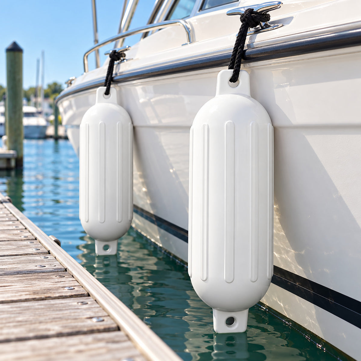 K-Musculo Boat Fenders 2 Pack, 6.5 x 23 in Inflatable Ribbed PVC Boat Bumpers with Twin Eyes