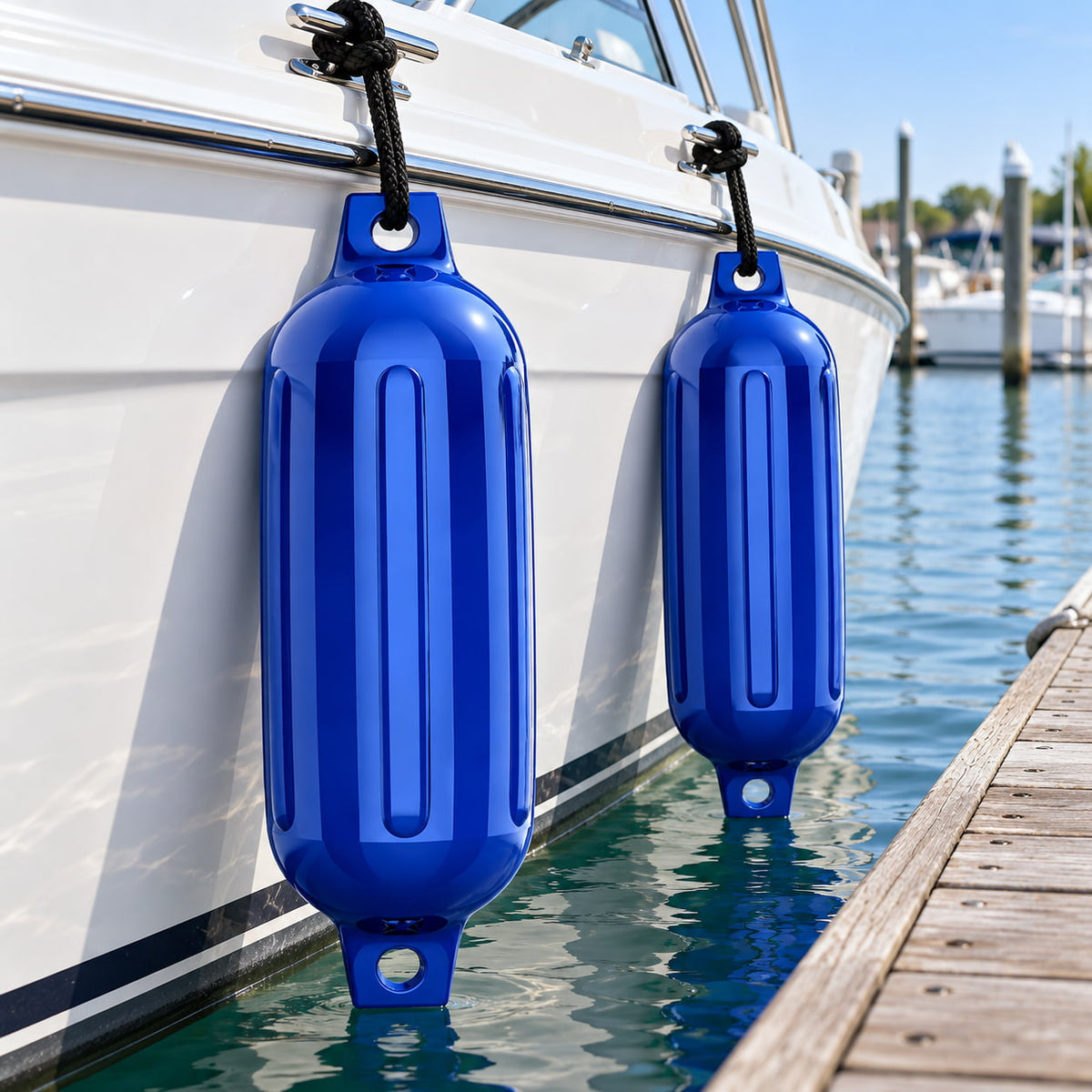K-Musculo Boat Fenders 2 Pack, 6.5 x 23 in Inflatable Ribbed PVC Boat Bumpers with Twin Eyes