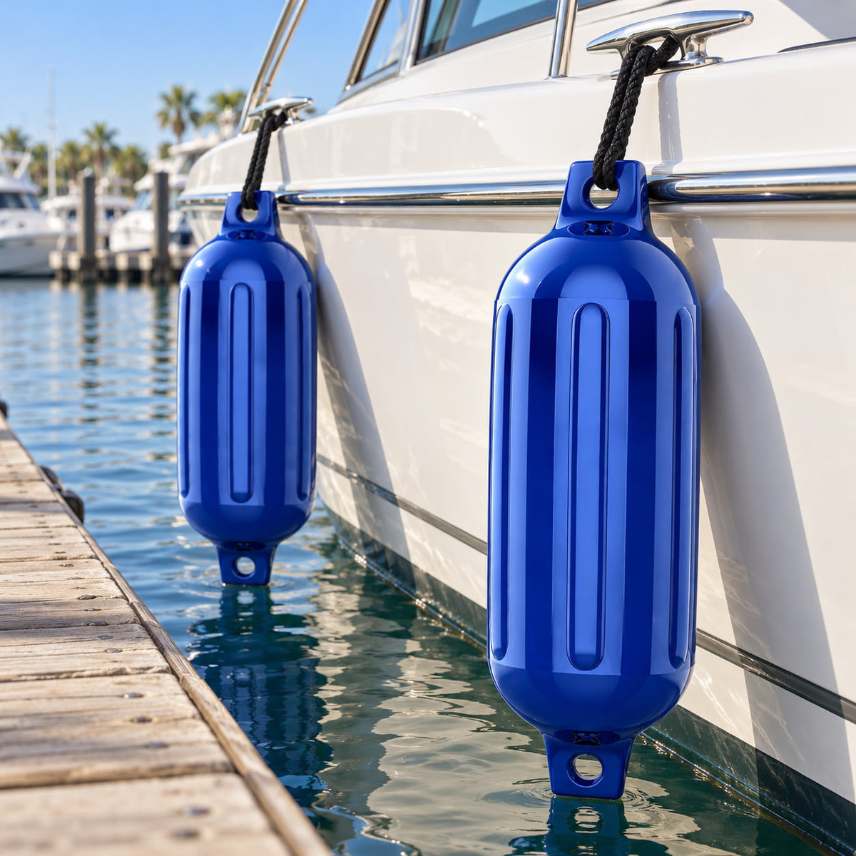 K-Musculo Boat Fenders 2 Pack, 6.5 x 23 in Inflatable Ribbed PVC Boat Bumpers with Twin Eyes