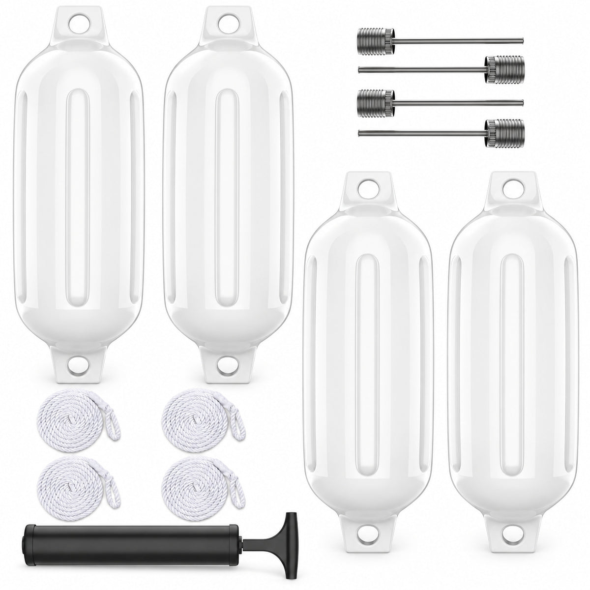 K-Musculo Boat Fenders 4 Pack, Inflatable Ribbed PVC Boat Bumpers with Ropes and Hand Pump
