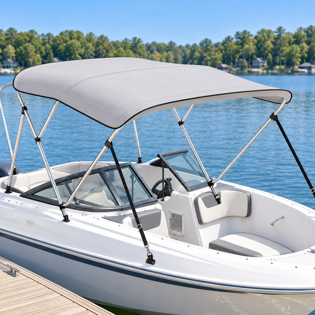 K-Musculo Bimini Top for Boats, 900D Polyester with Rear Support Poles, Straps and Storage Boot