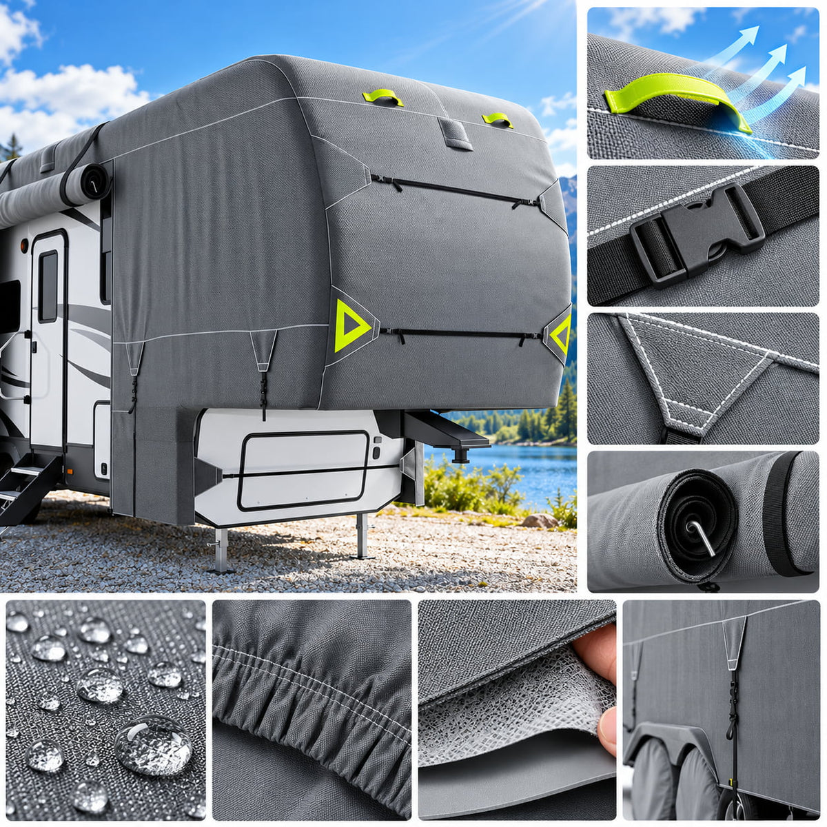 K-Musculo Fifth Wheel RV Cover with 7-Layer Top, Gray, 6 Size Options for 20-45 ft RVs