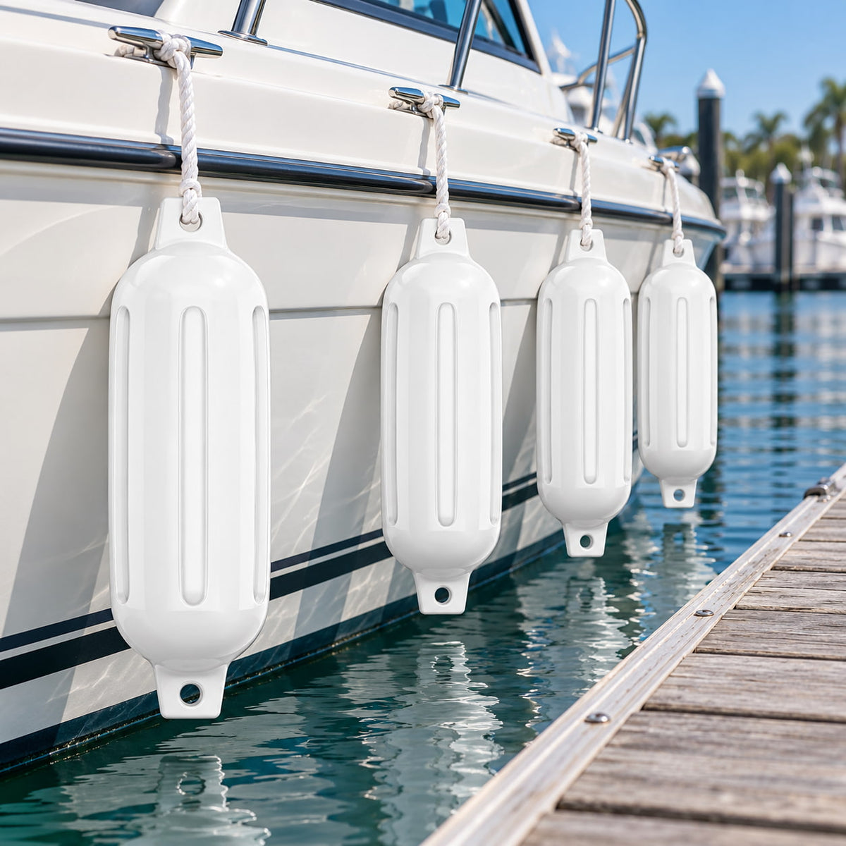 K-Musculo Boat Fenders 4 Pack, Inflatable Ribbed PVC Boat Bumpers with Ropes and Hand Pump