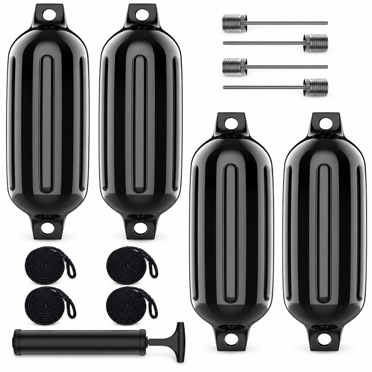 K-Musculo Boat Fenders 4 Pack, Inflatable Ribbed PVC Boat Bumpers with Ropes and Hand Pump