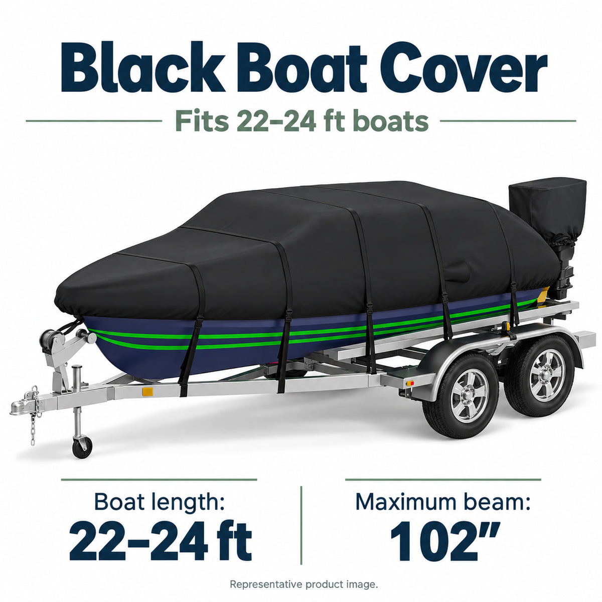 K-Musculo Heavy Duty Waterproof Boat Cover with Motor Cover for V-Hull and Tri-Hull Boats