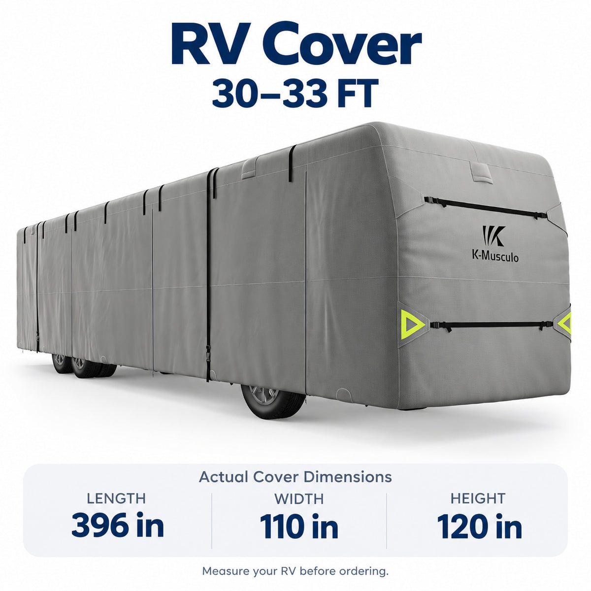 K-Musculo Class A RV Cover, Heavy Duty Waterproof Motorhome Cover with Tire Covers & Gutter Covers