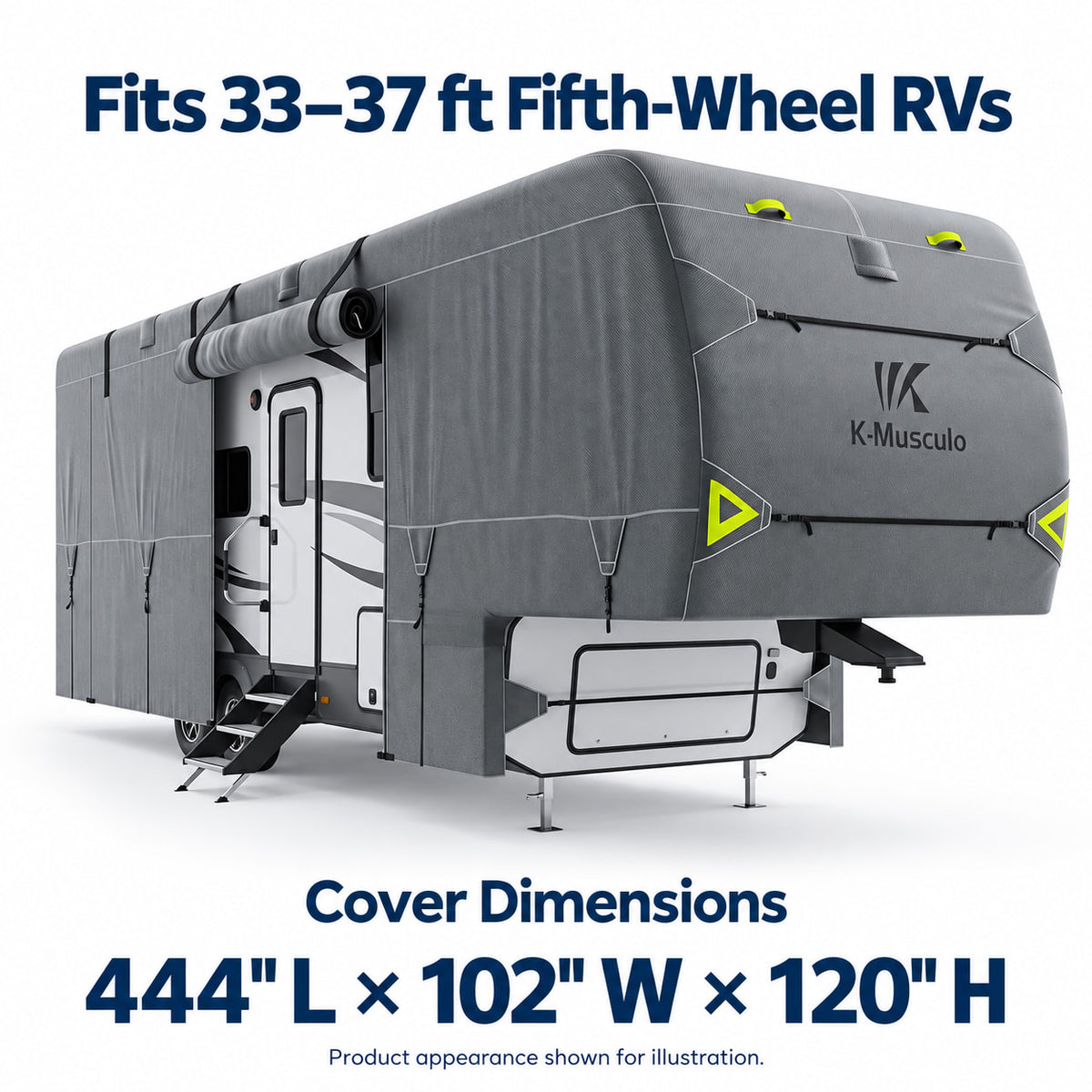 K-Musculo Fifth Wheel RV Cover with 7-Layer Top, Gray, 6 Size Options for 20-45 ft RVs