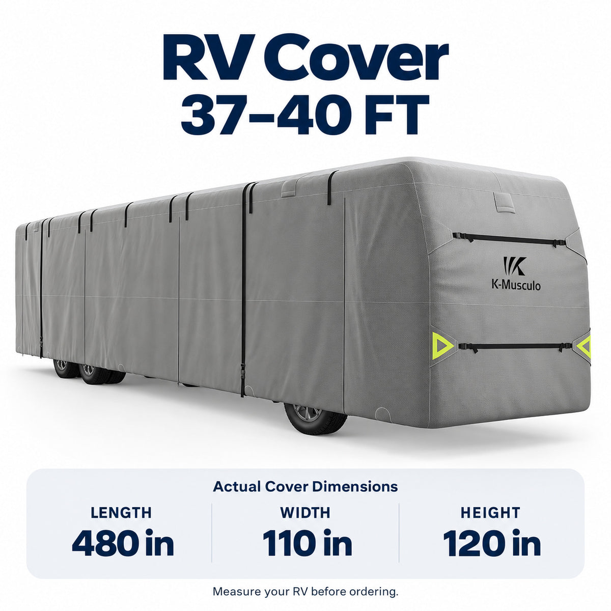 K-Musculo Class A RV Cover, Heavy Duty Waterproof Motorhome Cover with Tire Covers & Gutter Covers