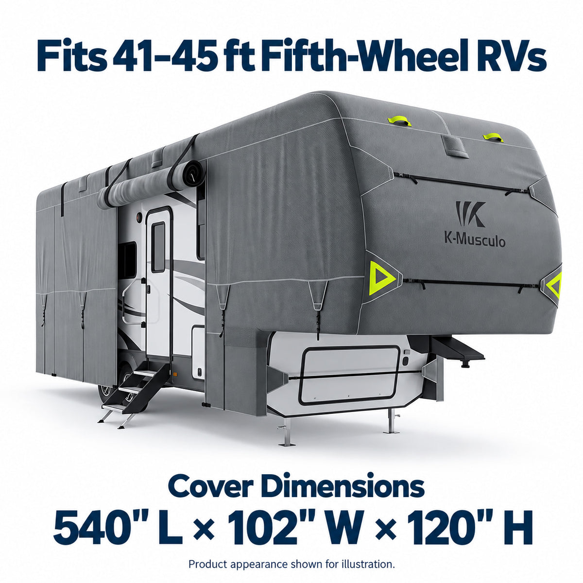 K-Musculo Fifth Wheel RV Cover with 7-Layer Top, Gray, 6 Size Options for 20-45 ft RVs