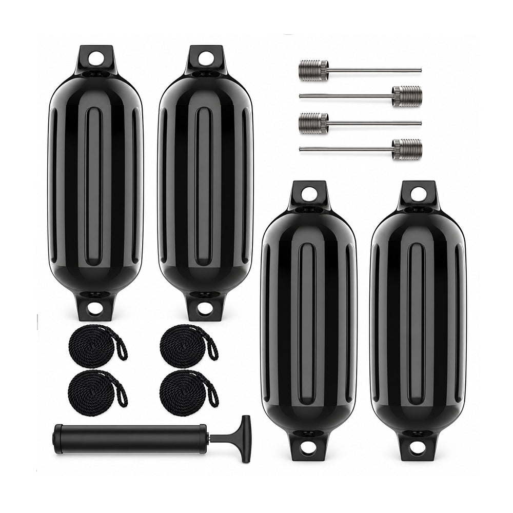 K-Musculo Boat Fenders 4 Pack, Inflatable Ribbed PVC Boat Bumpers with Ropes and Hand Pump