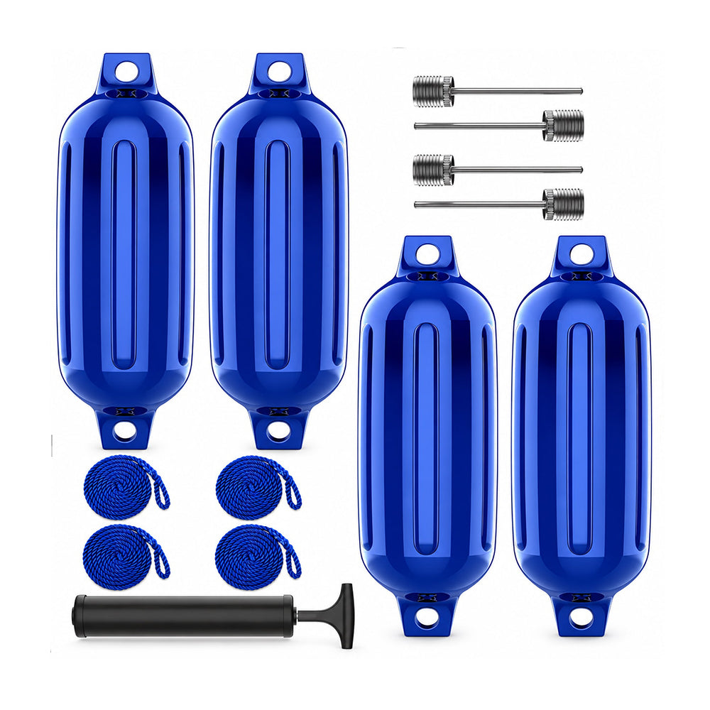 K-Musculo Boat Fenders 4 Pack, Inflatable Ribbed PVC Boat Bumpers with Ropes and Hand Pump